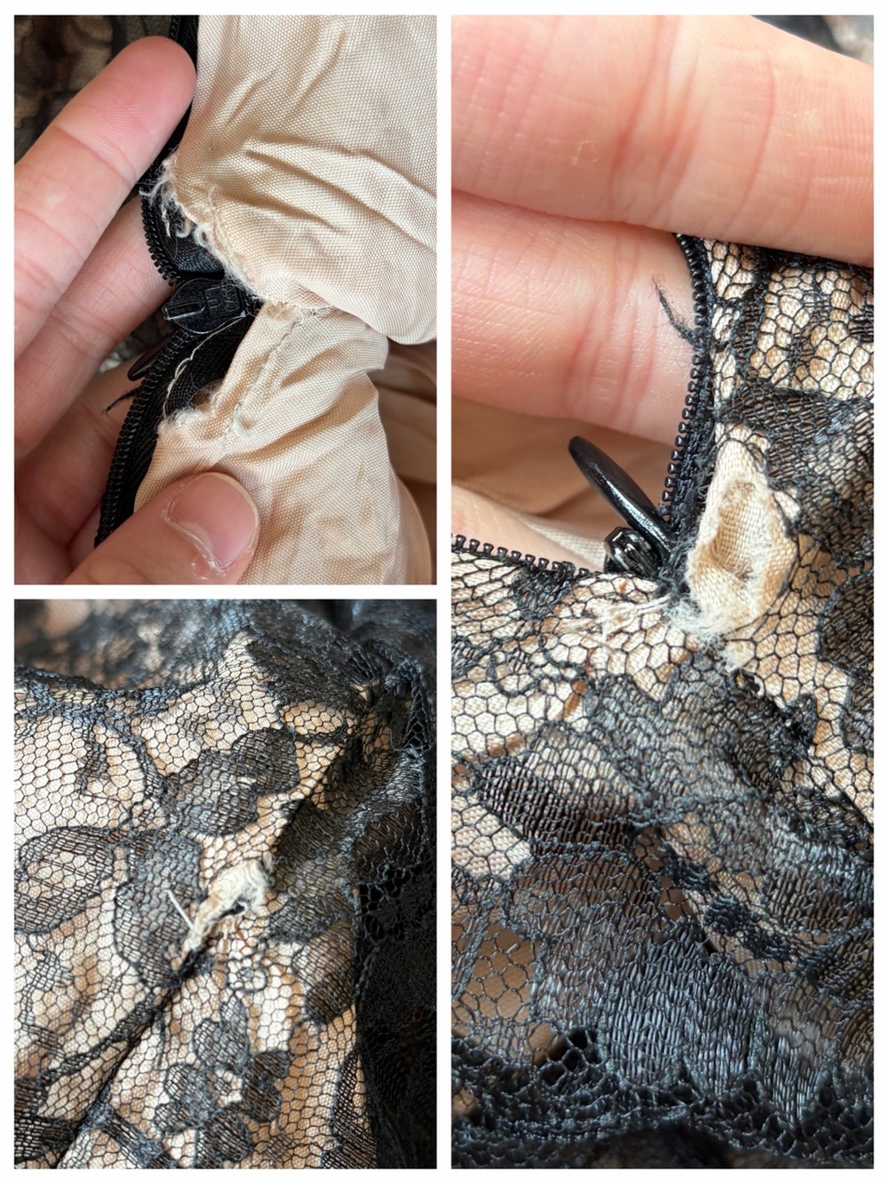 Vintage City Triangles Black Lace Overlay Nude Lace Up Gown Romantic 90s Prom - Picture 12 of 13